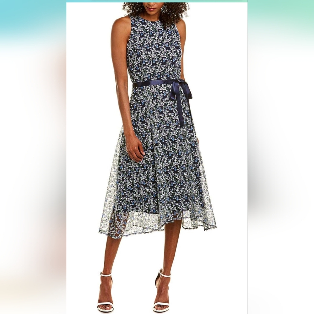 TAHARI Women's Sleeveless Crew Neck Ribbon Waisted Party Dress sz 16